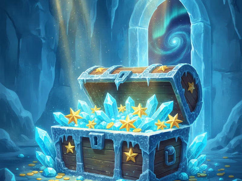 Crystal Cache — glowing ice cave with hidden treasure